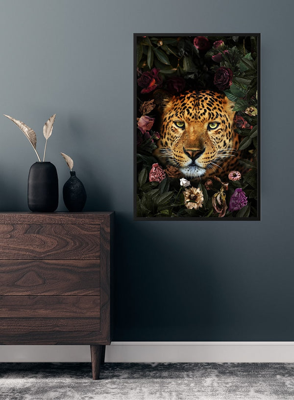 Leopard med blomsterplakat