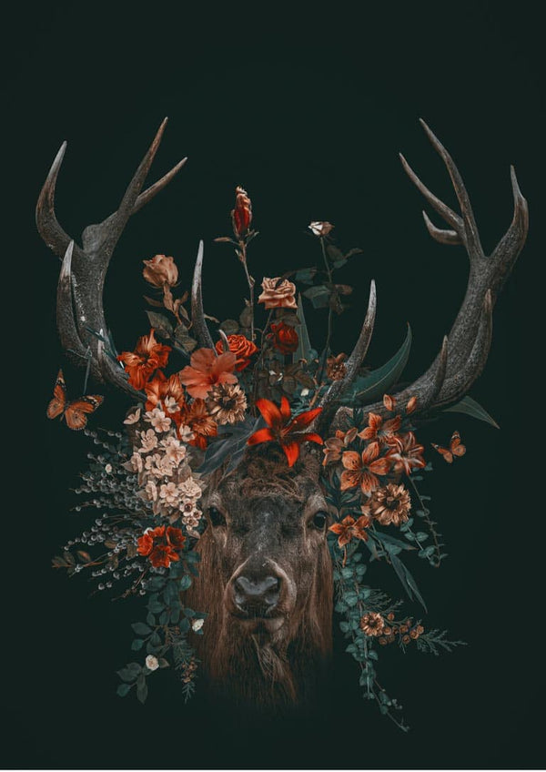 Kronhjort med blomster plakat