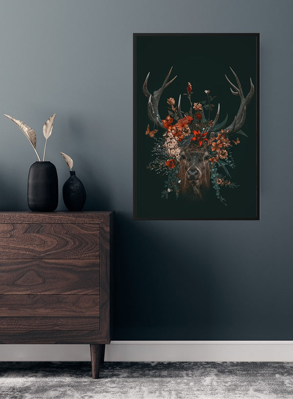 Kronhjort med blomster plakat
