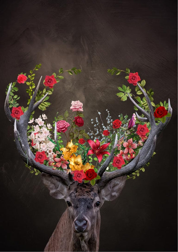 Kronhjort med blomster 2 plakat