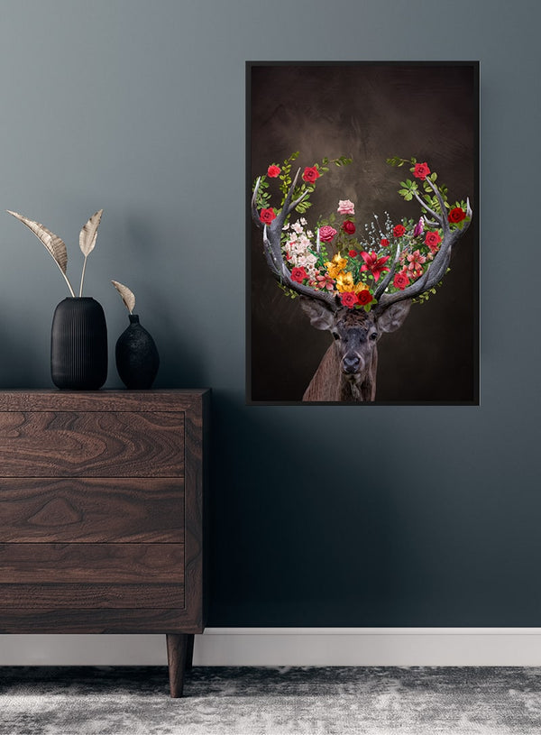 Kronhjort med blomster 2 plakat
