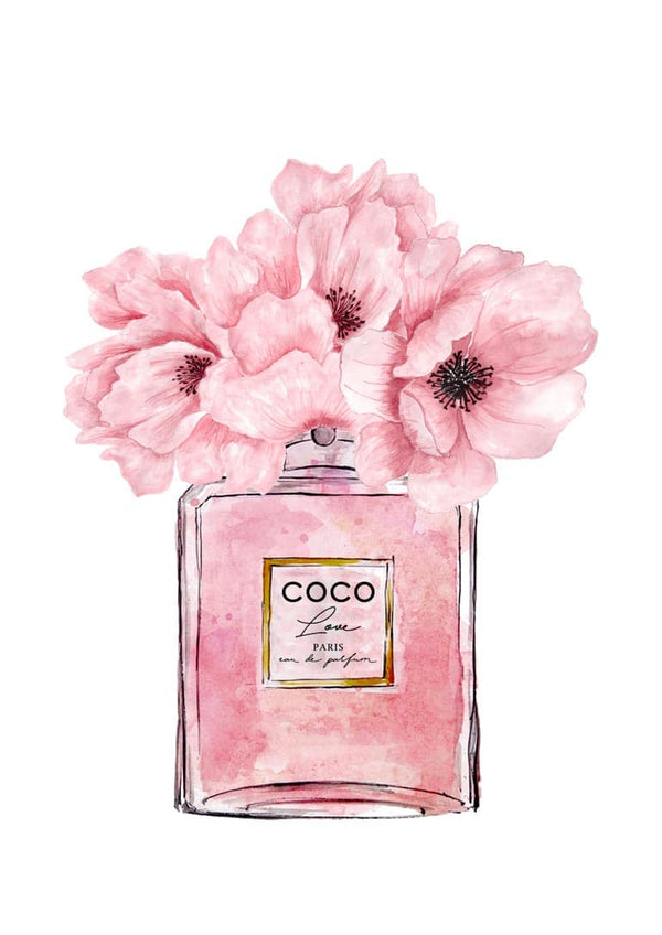 Coco Chanel parfume lyserød plakat