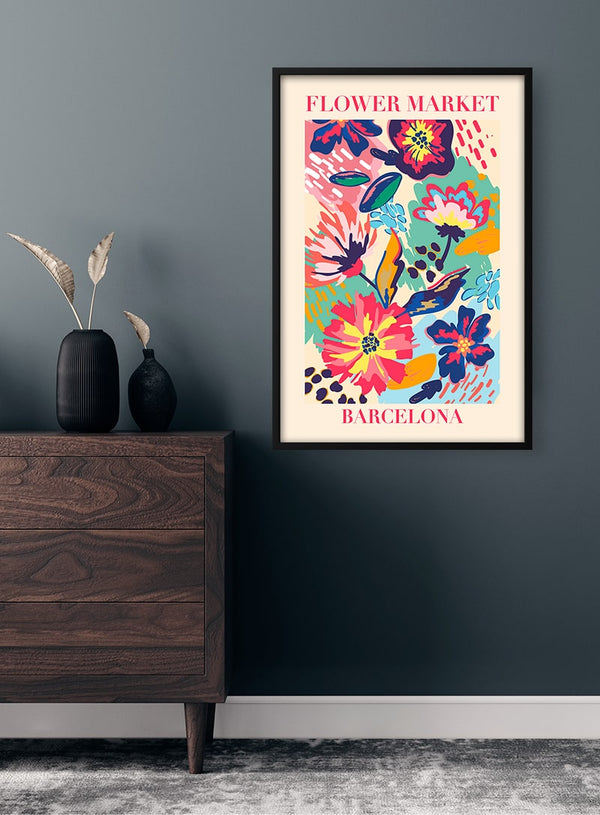Blomstermarked Barcelona Plakat