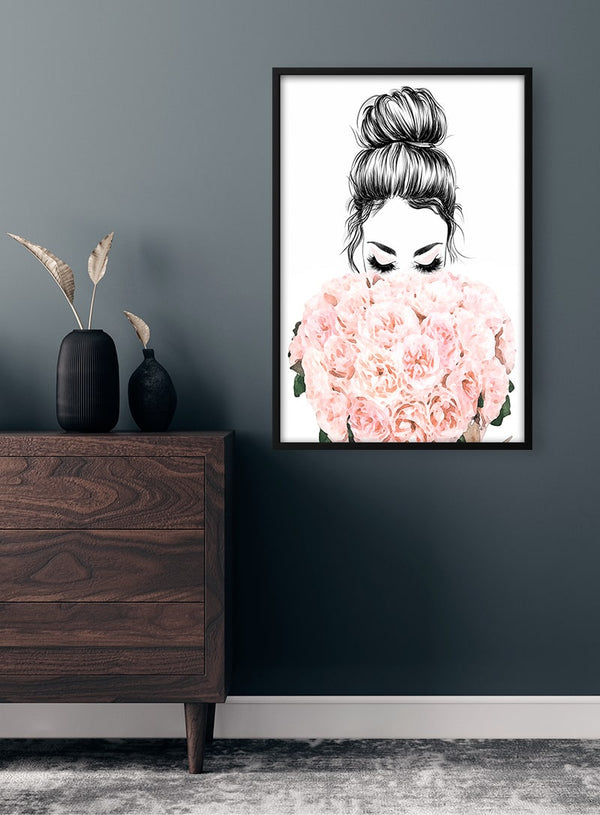 Kvinde og blomster plakat