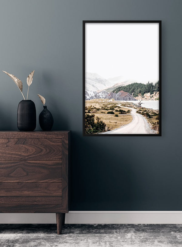 Plakat med bjergvej