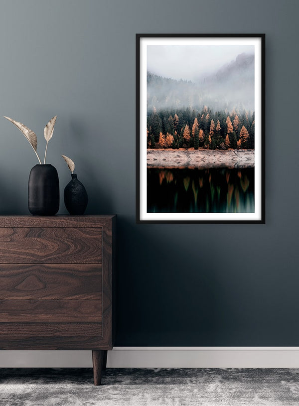 Efterårstræer og en sø Naturposter