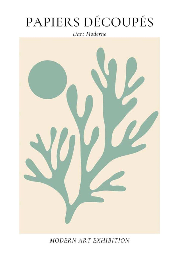 Matisse-inspireret plakat med grøn koral og sol