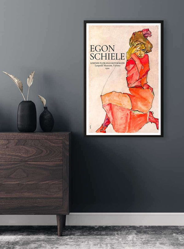 Egon Schiele - Kniende i orange-rotem Kleid, 1910 Plakat