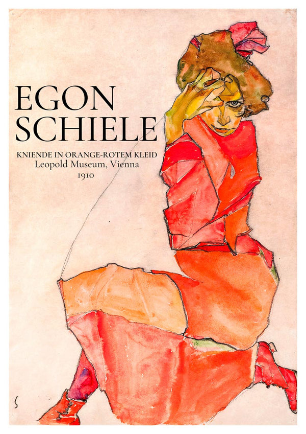 Egon Schiele - Kniende i orange-rotem Kleid, 1910 Plakat