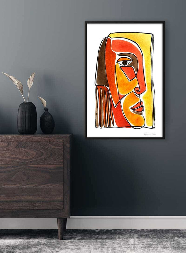 Gult og rødt ansigt imaginære plakat