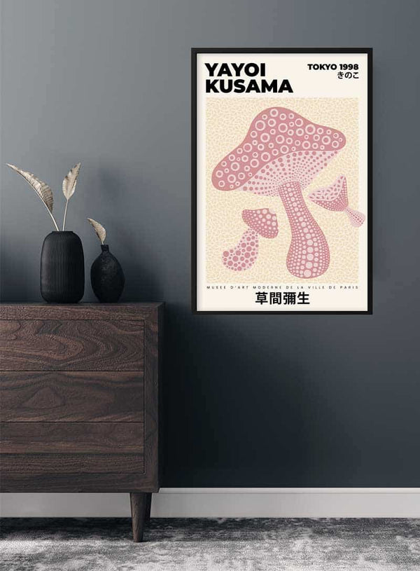 Yayoi Kusama lyserød svampeplakat