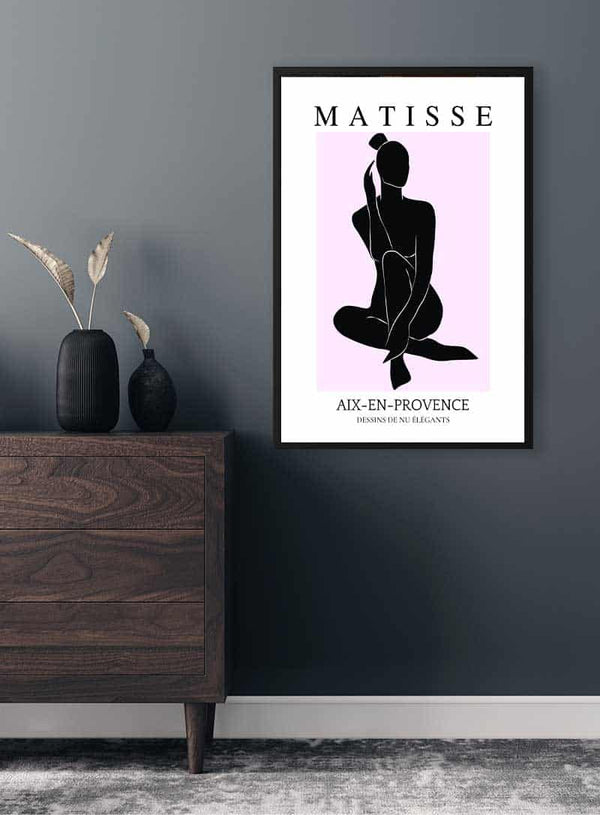 Matisse-inspireret lyserød og sort plakat