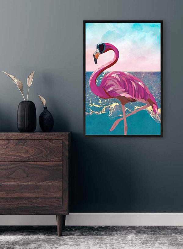 Flamingo går til stranden