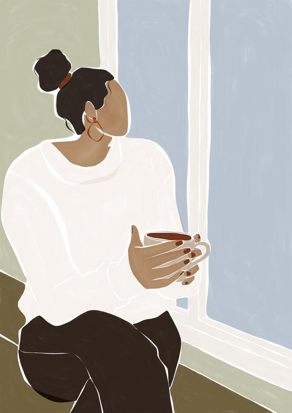 Woman Enjoying a Cup of Tea - Ivy Green