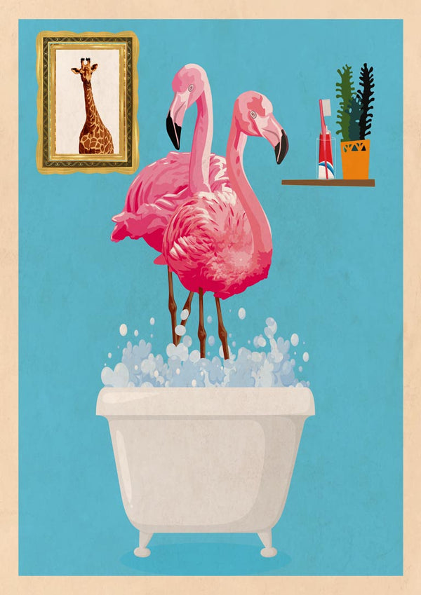 Flamingos In Bath - Wallchart