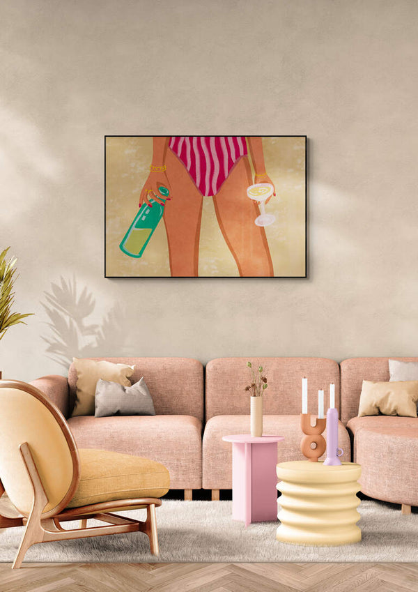 Pige med vin på stranden - Raissa Oltmanns