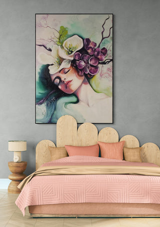 Point of no Return by Martin Zen displayed above a modern bed in a stylish bedroom setting.