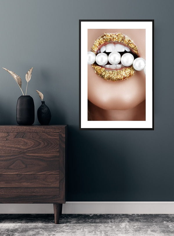 Plakat med gyldne læber
