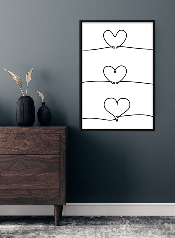 3 hjerter på linjen plakat