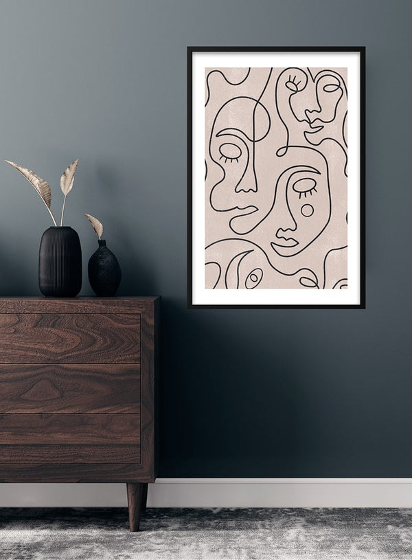 stregtegning ansigter kunstplakat