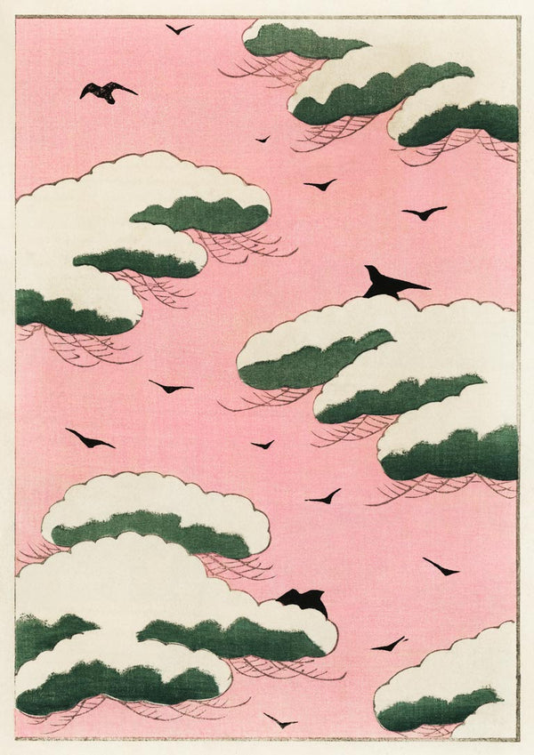 Pink himmel af Watanabe Seitei japansk kunstplakat