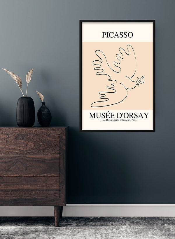 Picasso-inspireret plakat med fredsfuglemotiv