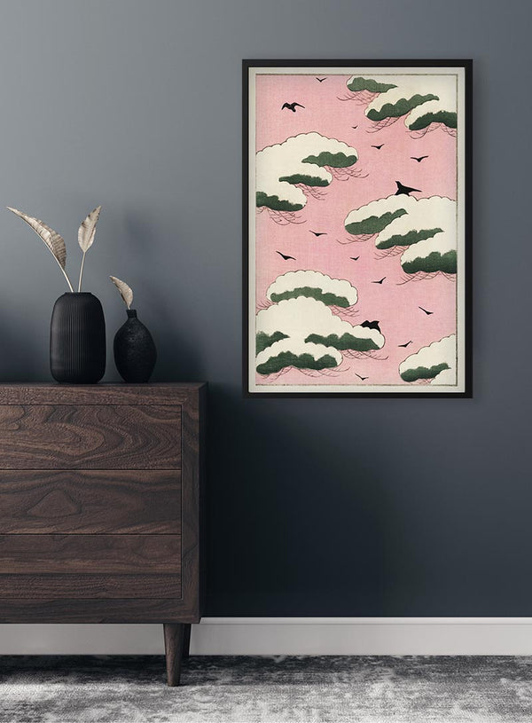 Pink himmel af Watanabe Seitei japansk kunstplakat