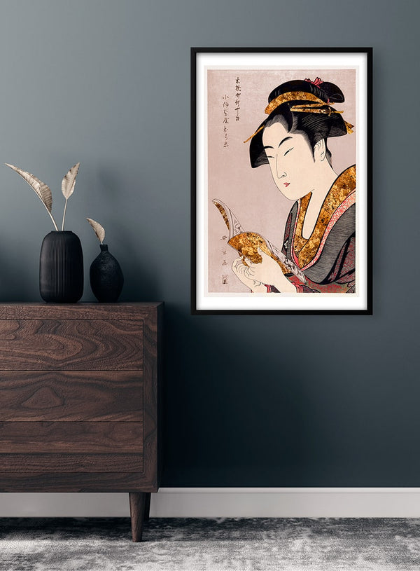Traditionel japansk kvinde læser plakat