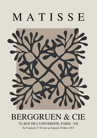Abstract coral flower cut-out in black on beige, inspired by Matisse, featured on the Papier Decoupe Coral Flower Plakat.