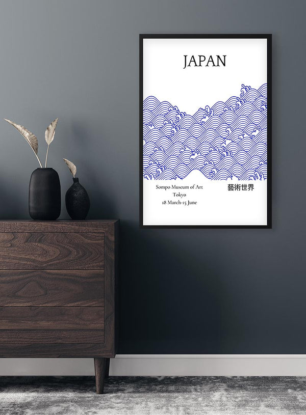 Udstillingsplakat med blåt fra Japan