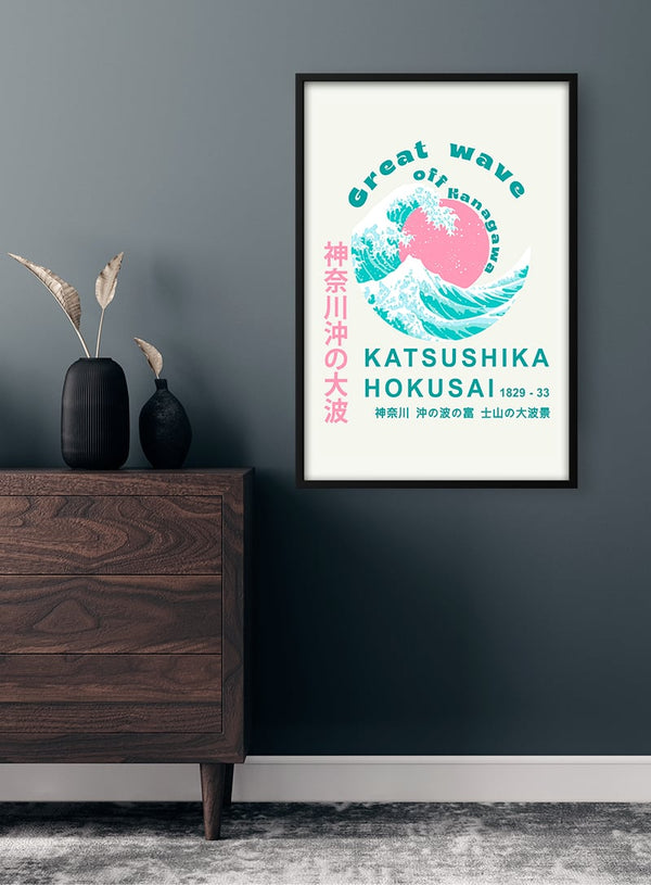 Hokusai - Den store bølge lyserød plakat