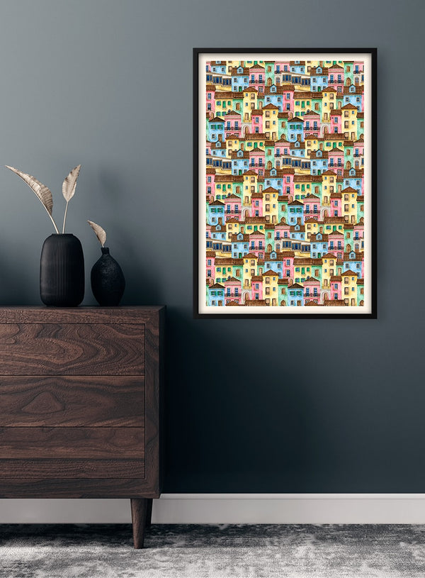 Farverige Huse Plakat