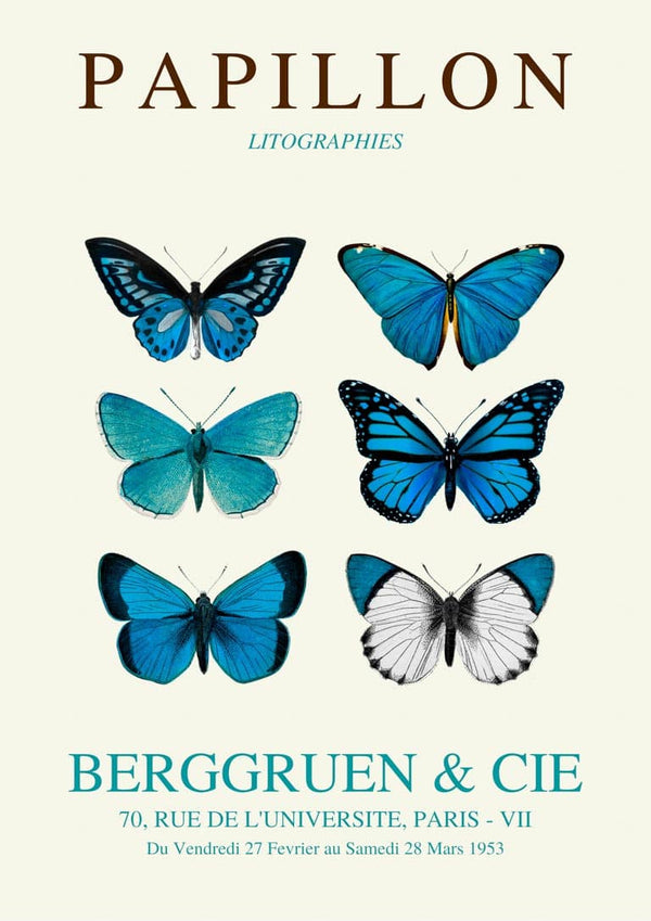 Blå Papillon Plakat