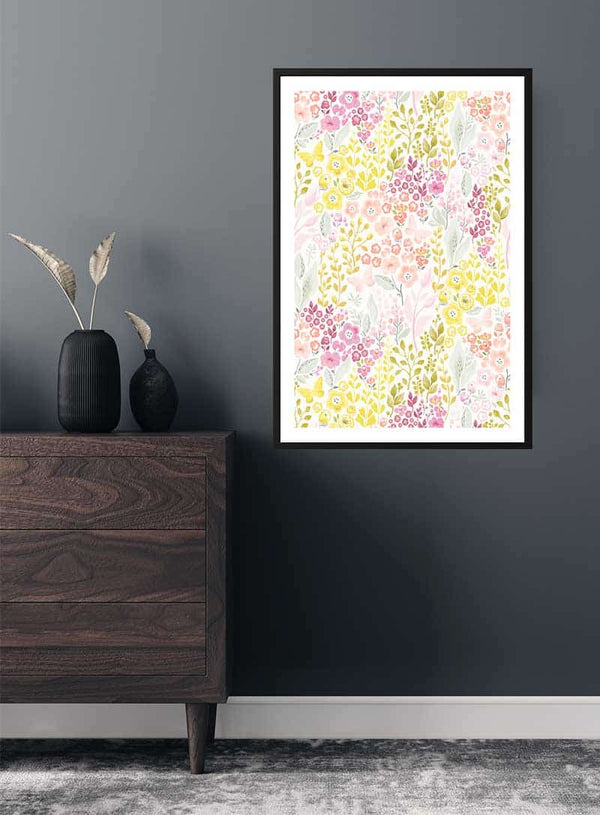 Lyserøde og gule blomster Plakat