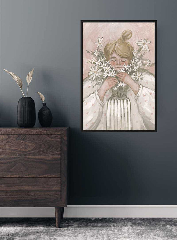 Blomsterpige i lyserød plakat