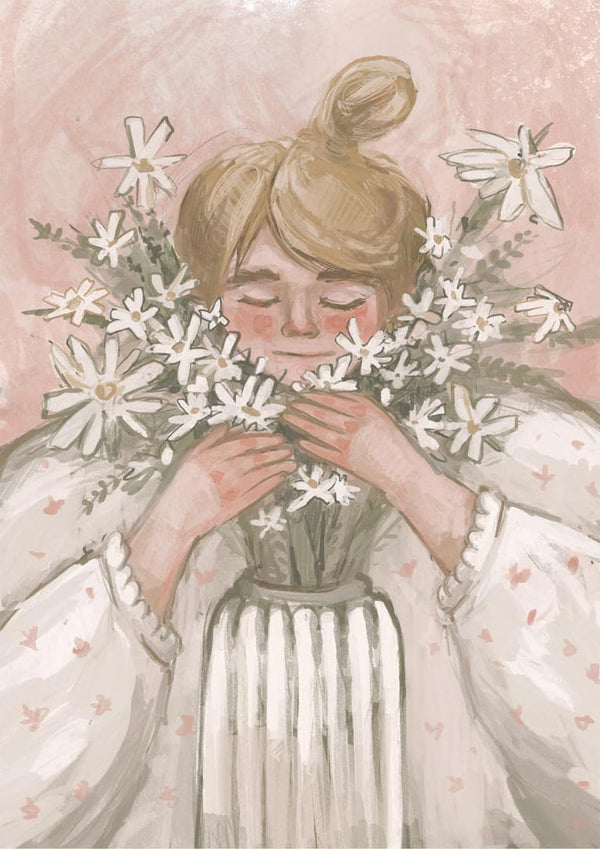 Blomsterpige i lyserød plakat