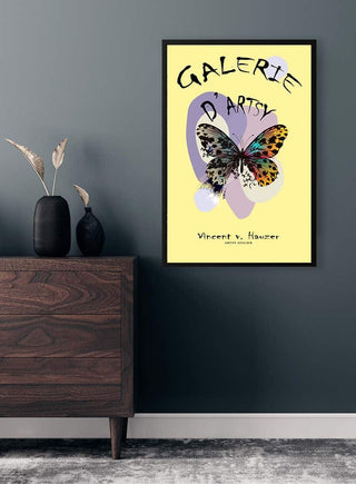 Butterfly Dreams poster by Vincent Von Hauzer featuring a colorful butterfly and bold text on a yellow background.