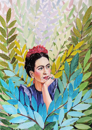 Painting of a thoughtful woman with dark hair among colorful leaves, cover art for Ce Regard PosAc Sur Moi.