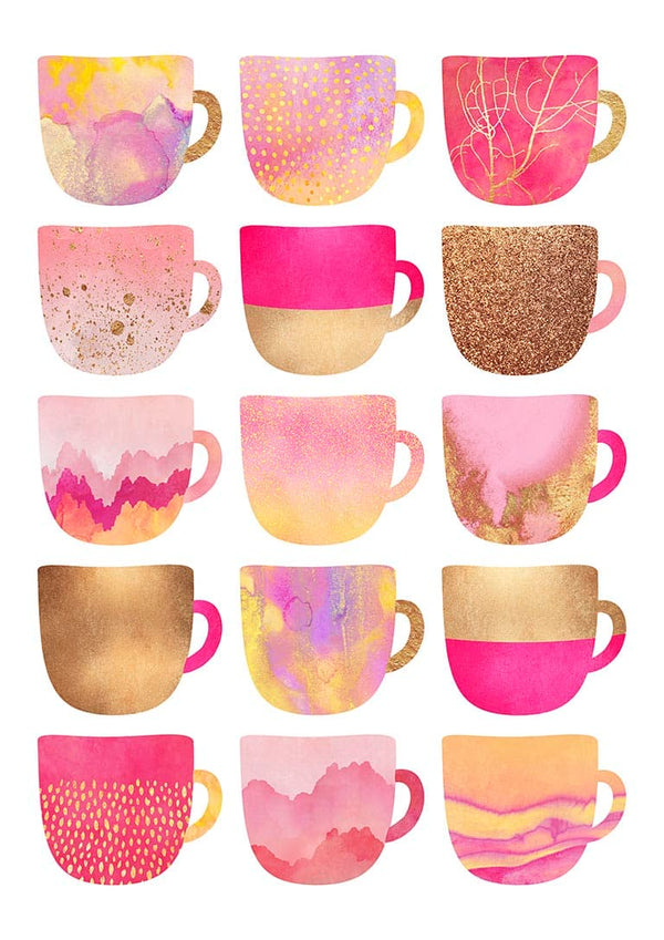 Smukke lyserøde kaffekopper