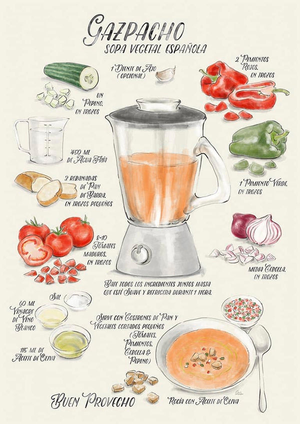 Gazpacho-illustreret opskrift på spansk