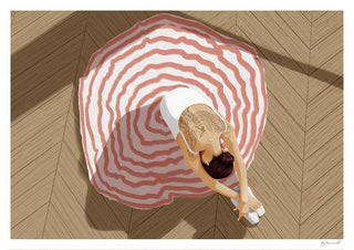 Woman in white dress with pink stripes viewed from above, featured on the Contrast - ByKammille product page.