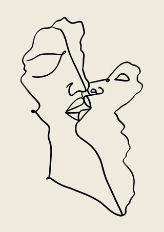 Minimalist line art of two abstract faces intertwined, emphasizing unity and modern design.