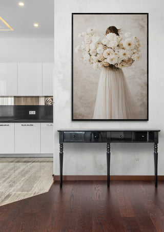 Floralia by Annika Persson displayed in a modern room above a black console table.