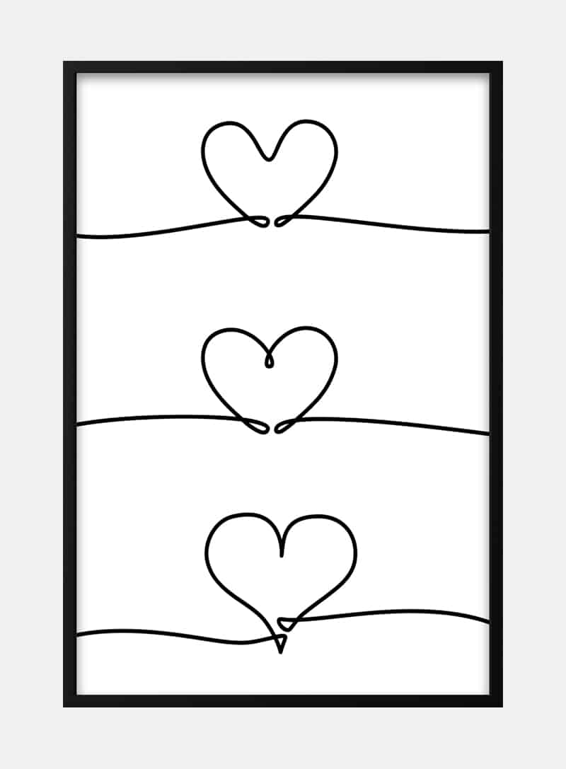 Billede af 3 hjerter på linje plakat
