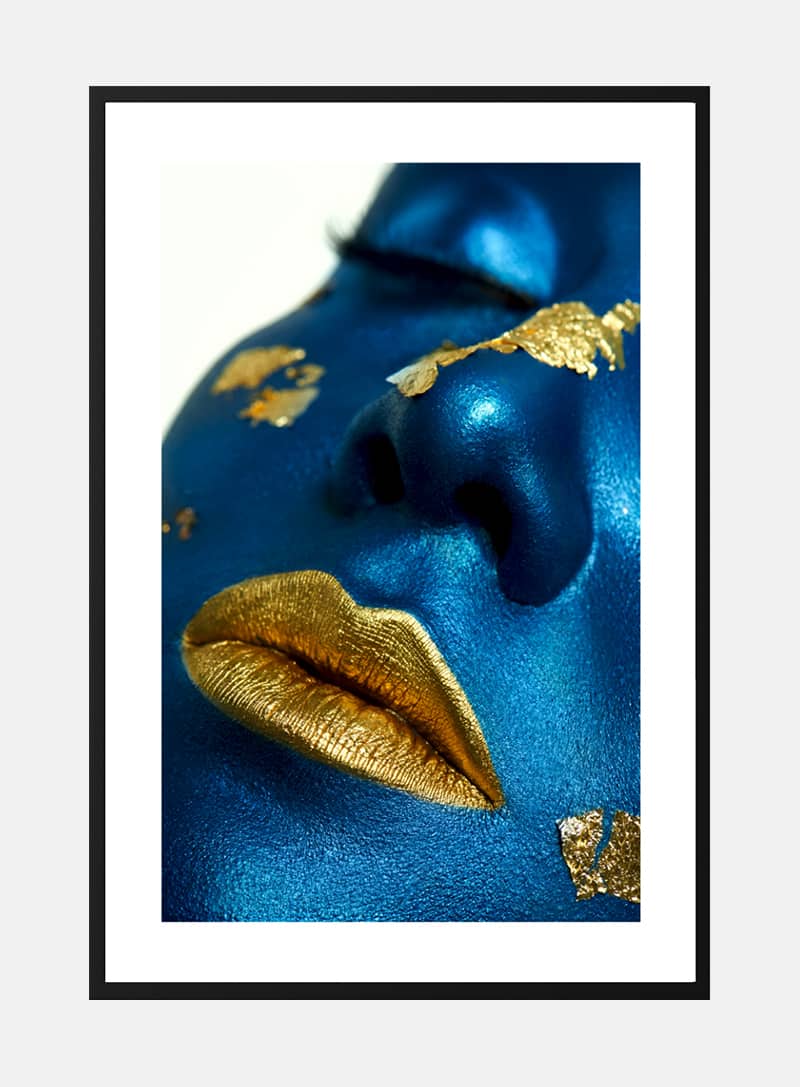 Billede af Golden lips on blue plakat