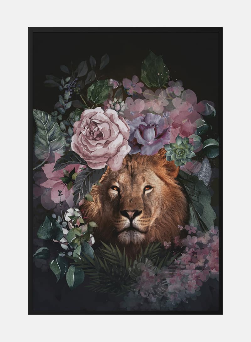 Billede af Løve med blomster plakat