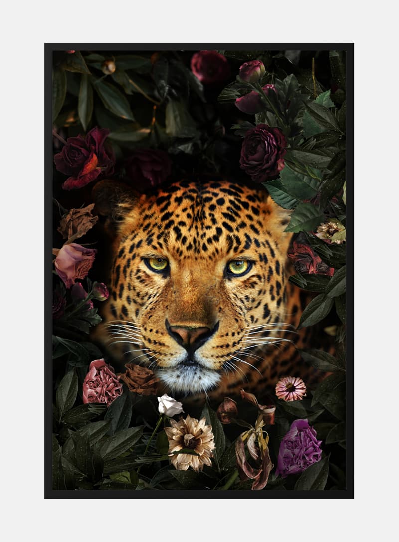 Billede af Leopard med blomster plakat
