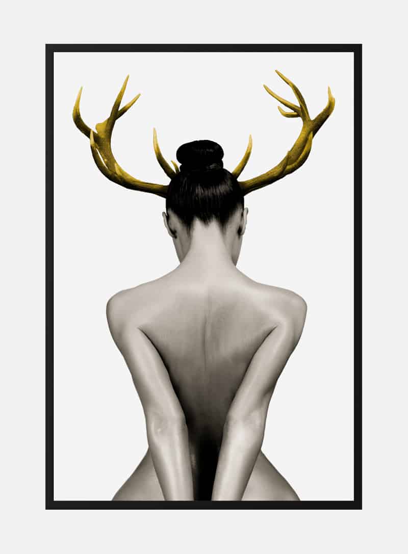 Naked woman with antlers plakat