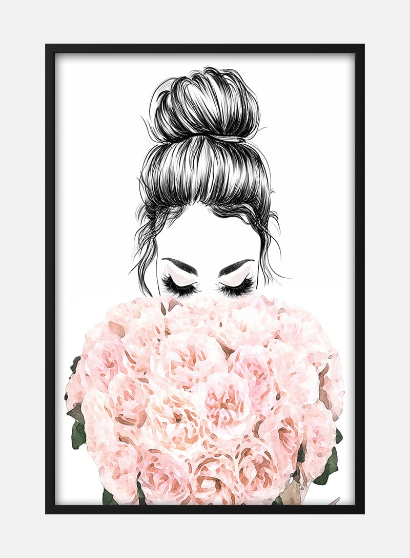 Billede af Woman And Flowers Plakat