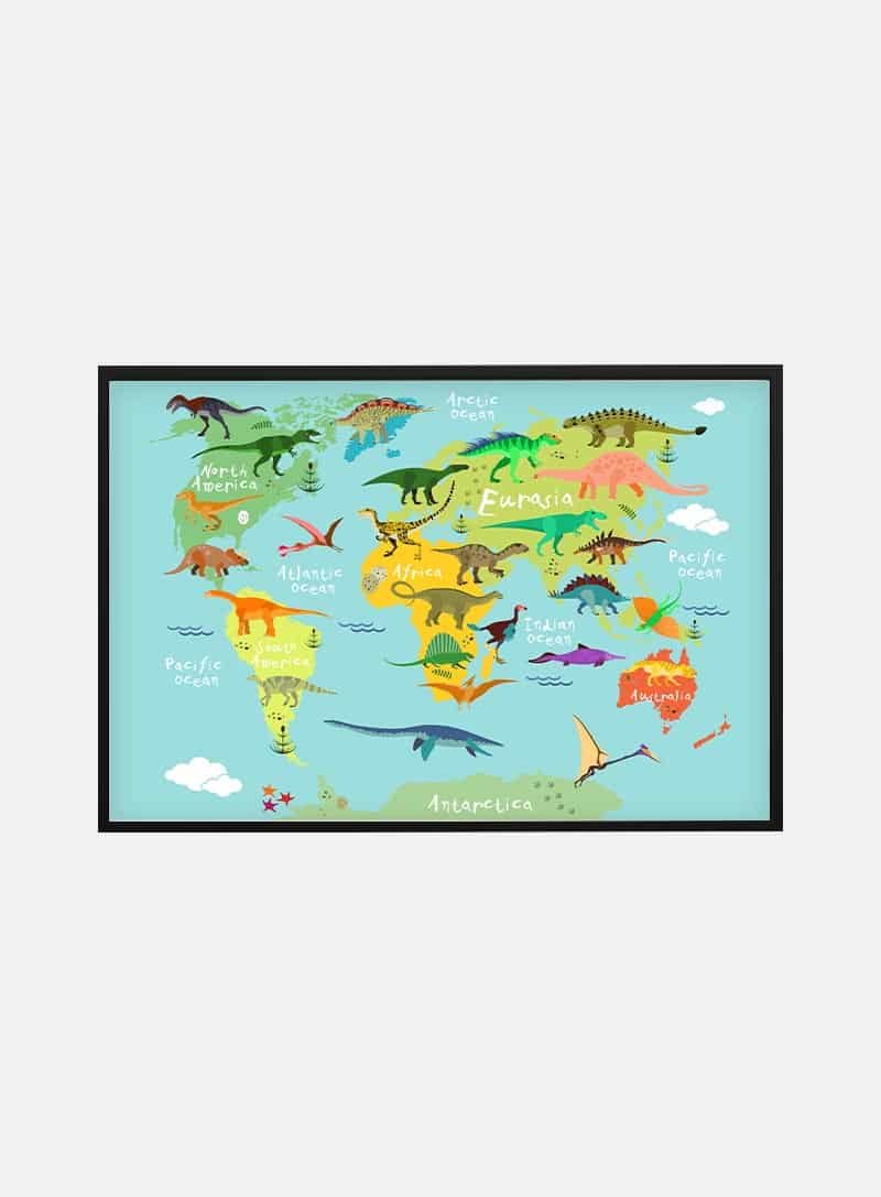 Billede af Dinosaur Verdenskort Plakat til børn